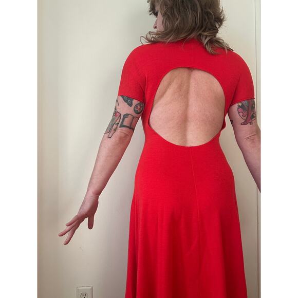 1970s 70s vintage Stephen Burrows designer cutout maxi dress wool red backless - Picture 3 of 9